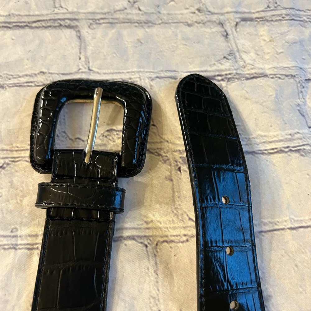 RETRO LESLIE FAY WOMENS CROC BLACK LEATHER COVERED BUCKLE BELT SIZE S/M